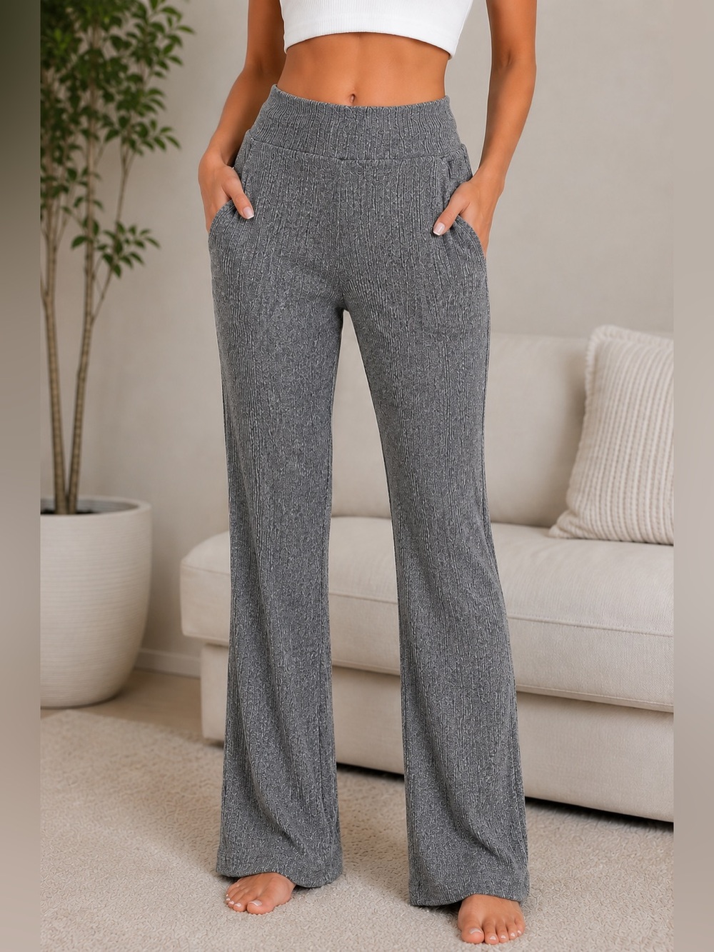 Like New! Nine West Gray Ribbed Wide-Leg Lounge Pants- Size XL